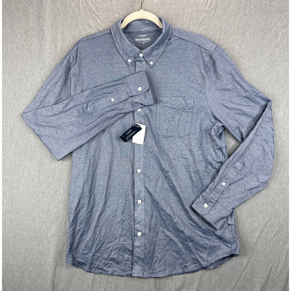 J.Crew Knit Oxford Shirt Blue Large NWT Performance Button Down Chambray Preppy